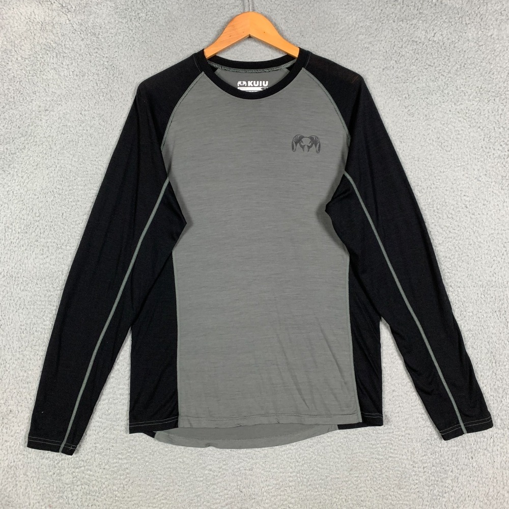 Kuiu Merino Baselayer Men's Large Black/Gray Long Sleeve‎ Colorblock Shirt Tee
